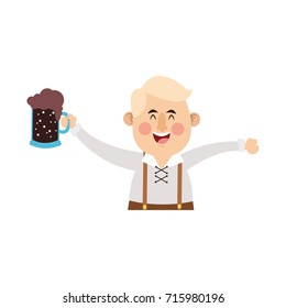 man in folk german costume holding dark beer icon image 