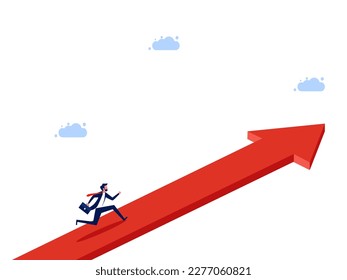 man follows an arrow pointing forward. Career advancement and future growth