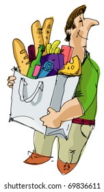 man with food in paper bag