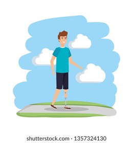 man with foot prosthesis character