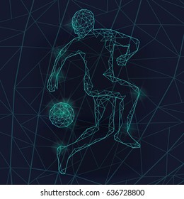 Man football player from triangles. Vector background in futuristic style. Sport vector illustration. 