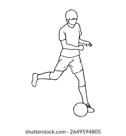 homem jogador de futebol no uniforme chutando bola - desenhado à mão esboço linha arte ilustração