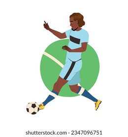 Man Football Player in Uniform Passing Ball Scoring Goal Vector Illustration.