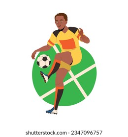 Man Football Player in Uniform Passing Ball Scoring Goal Vector Illustration
