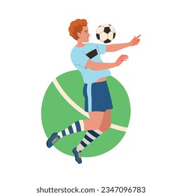 Man Football Player in Uniform Passing Ball Scoring Goal Vector Illustration