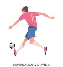 Man Footballer in Pink Jersey Playing Football Pass Ball Vector Illustration