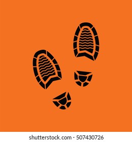 Man footprint icon. Orange background with black. Vector illustration.