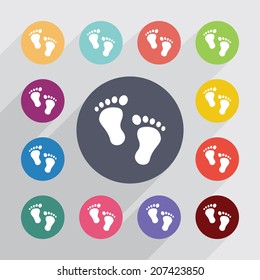 man footprints, flat icons set. Round colorful buttons. Vector