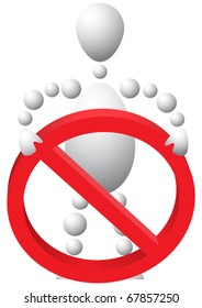 Man with forbidden sign. Abstract 3d-human series from balls. Variant of white isolated on white background. A fully editable vector illustration for your design.