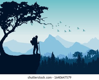 man in the forest lanscape