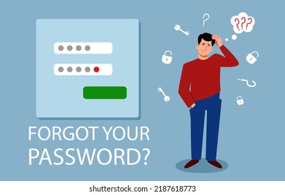 The man forgot her personal data. the concept of a web screensaver with a forgotten password.