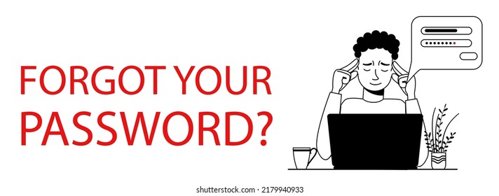 The man forgot her personal details. People is holding his head. web splash concept with forgotten password