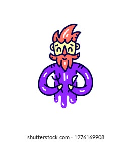 Man with fork and spoon icon. Hand drawn vector illustration. Seafood concept