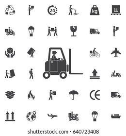 Man and Forklift symbol, icon vector illustration. Set of Post delivery icons