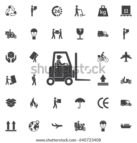 Man and Forklift symbol, icon vector illustration. Set of Post delivery icons