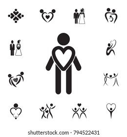 man in the form of heart icon. Set of Valentine's Day elements icon. Photo camera quality graphic design collection icons for websites, web design, mobile app on white background