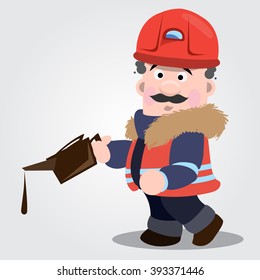 The man in the form of working with engine oil.
