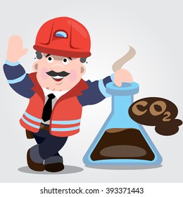 The man in the form of working with a test tube of carbon dioxide.