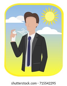 Man in formal suit are spraying perfume for Summer ,Cartoon Vector