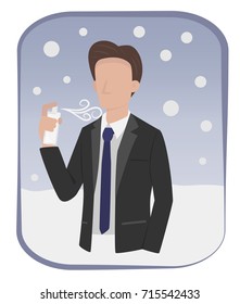 Man in formal suit are spraying perfume for Winter ,Cartoon Vector