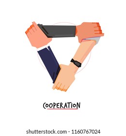 man  forming triangle by holding arms. cooperation hand - vector illustration