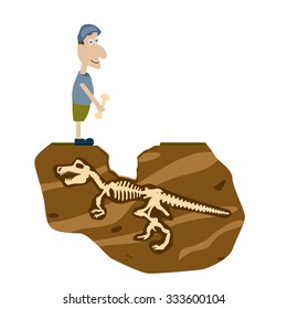 A man found a bone of a dinosaur skeleton at the excavation
