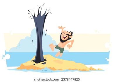 Man found oil on desert island. Funny people. Illustration concept template for website, web landing page, banner, presentation, social, poster, promotion or print media.