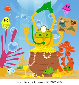 Man found a treasure chest under the sea.