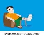 Man with Fractured Leg in a Cast. Editable Clip Art.