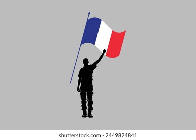 A Man with France flag, Flag of France national country symbol illustration Vector, Rectangle French flag illustration, Flat vector illustration
