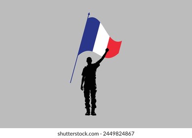 A Man with France flag, Flag of France national country symbol illustration Vector, Rectangle French flag illustration, Flat vector illustration
