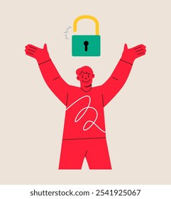 Man is free from unlocking the key. Unlock yourself. Colorful vector illustration
