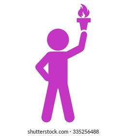 Man With Freedom Torch vector icon. Style is flat symbol, violet color, rounded angles, white background.