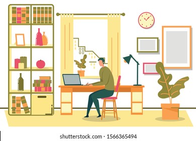 Man Freelancer Sitting on Chair with Notebook