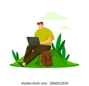 Hombre o trabajador independiente trabajando en el parque o en el exterior.