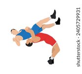 Man freestyle wrestling. Vector figures of athletes in red and blue uniforms. Flat vector illustration isolated on white background