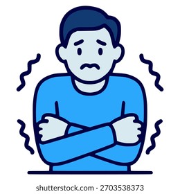 Hombre congelando el diseño plano frío de la Plantilla de la Ilustración vectorial del color