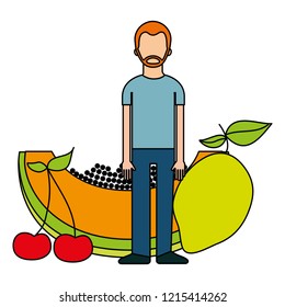 man and fresh fruits nutrition healthy