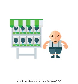 man in Fried chicken shop  icon, Bule Color