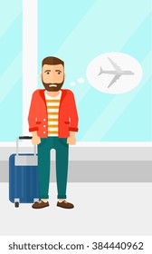 Hombre asustado por un vuelo futuro.