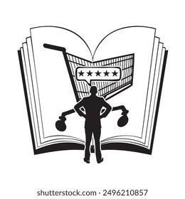 A man in front of the book Consumer Rights with an assessment of a service or product