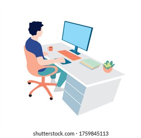 Man Front Computer Male Freelancer Working Stock Vector (Royalty Free ...