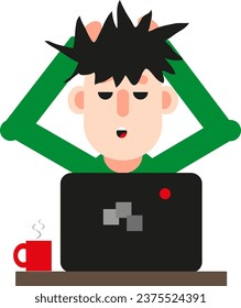 Man in front of a computer on meeting, illustration or icon, vector on white background.