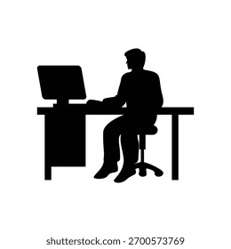 Mann vor Computer Silhouette Design. Symbol, Zeichen und Symbol des Programmierers.