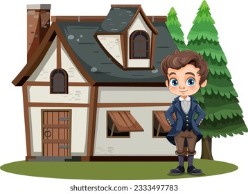 Man in front of the house illustration