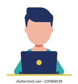 A man in front of laptop vector illustration in flat color design