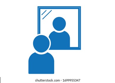 Man in front mirror icon vector isolate (blue version)   