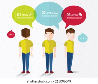 Man with front, side and back view talking vector design