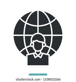 a man in front of the world icon vector illustration logo template for many purpose. Isolated on white background.