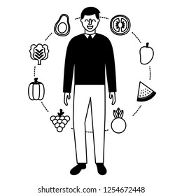 man with fruits and vegetables healthy food